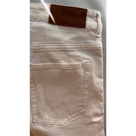 & Denim Women's High Waist Raw Cut Wide Leg Crop Pants White Light Wash Size 31 - Picture 9 of 12